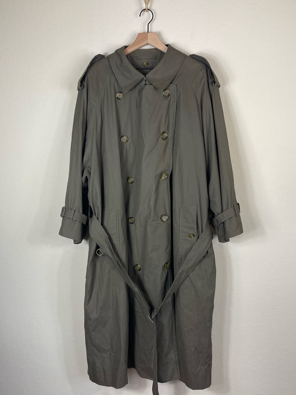 Vintage Burberry Belted Trench Coat Olive Green Mens Size 48